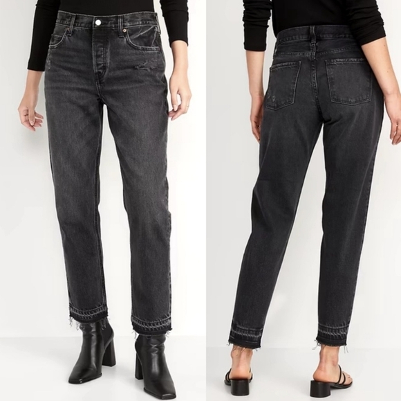 Old Navy women's faded black high rise slouchy taper button fly jeans 💋 - Picture 1 of 10